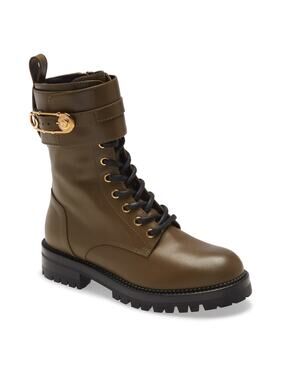 Versace Iconic Khaki Safety Pin Combat Boot Size EU 38 / US 8